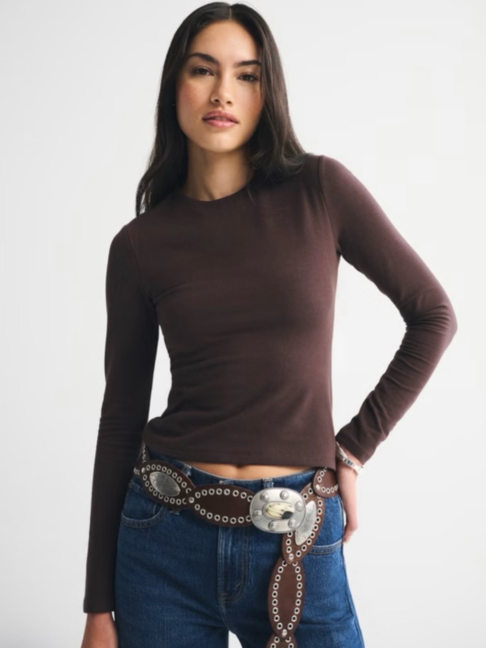 Abercrombie Double-Lined Long Sleeve Baby Tee Brown, size M, like new!